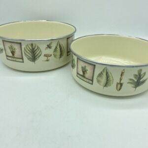 Pfaltzgraff Naturewood Set Of 2 Enamel Metal Nesting Storage Mixing Bowls No Lid